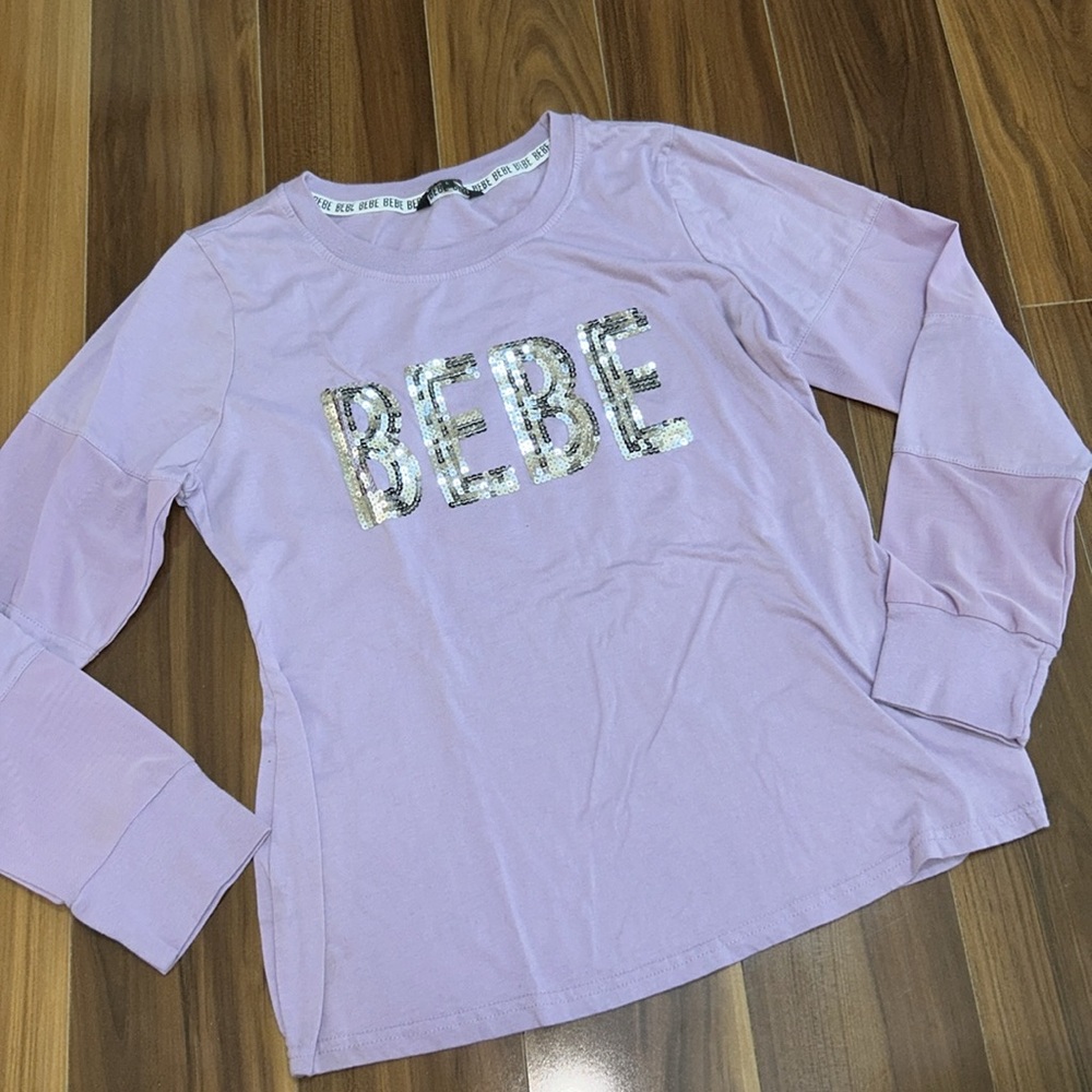 Large Bebe sport bling logo purple T-shirt long sleeve
